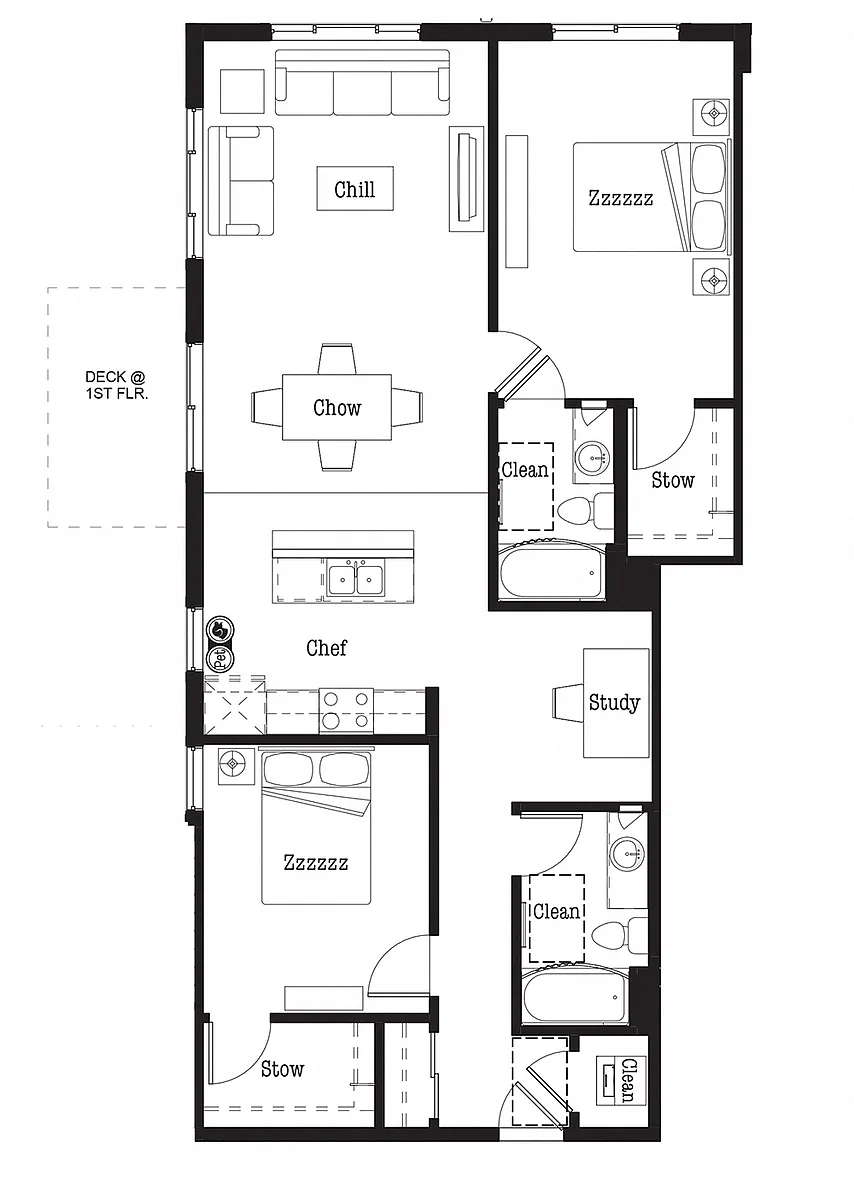 Floor plan Two Bedroom Den BD1