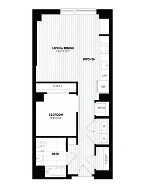 Floor plan 1 Bed/1 Bath JR-B6.2 TYPE A
