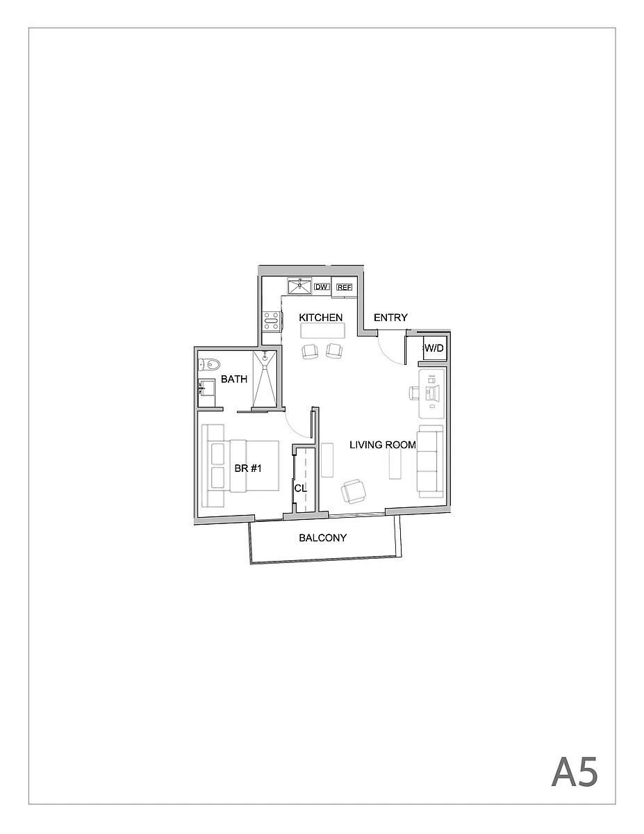 Floor plan 1 Bed with Balcony