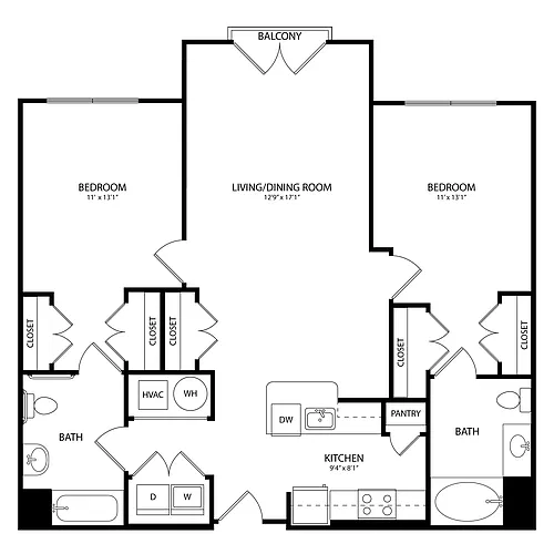 Floor plan 2 Bedroom, 2 Bath 1131 SF C1.5