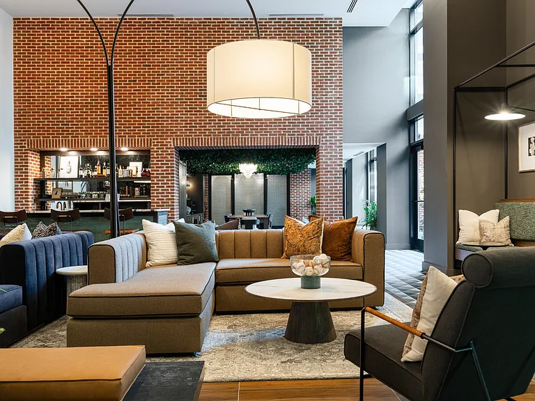 Fireside Lounge with Couches and Cafe-Style Bench Seating