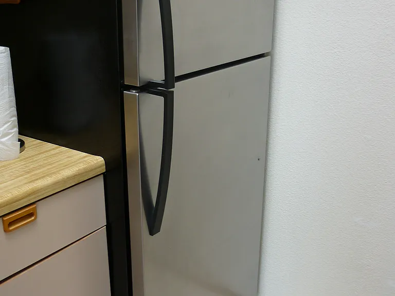Looking at stainless steel refrigerator