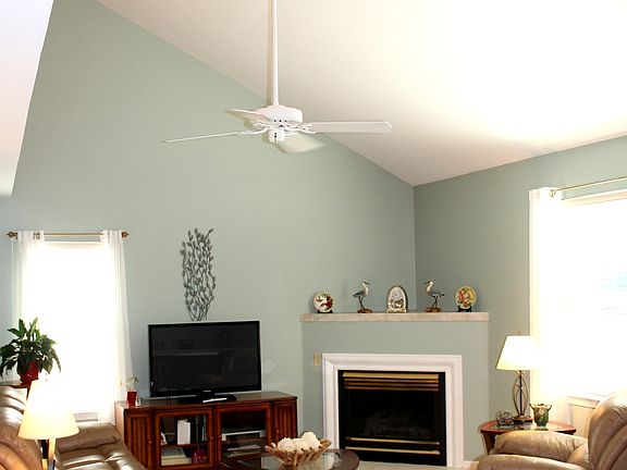 Fireplace with stone tile for added ambiance!