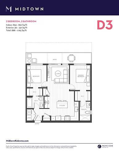 Floor plan 2 Bedroom + 2 Baths