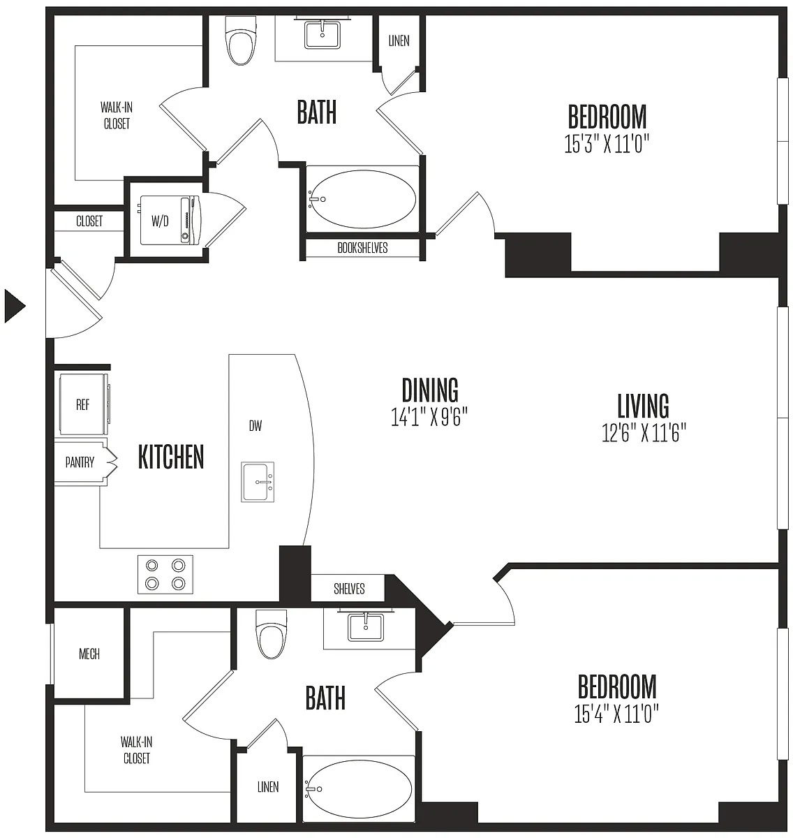 Floor plan 2 Bed/2 Bath-2B2