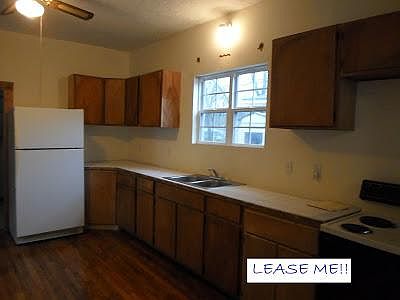 Eat in kitchen , stove included
Master bedroom is to left of kitchen and has its' own bathroom.
Kitchen leads into Washer and Dryer Room and Main Bath. (Master Bedroom-13x13, Kitchen 13x16)