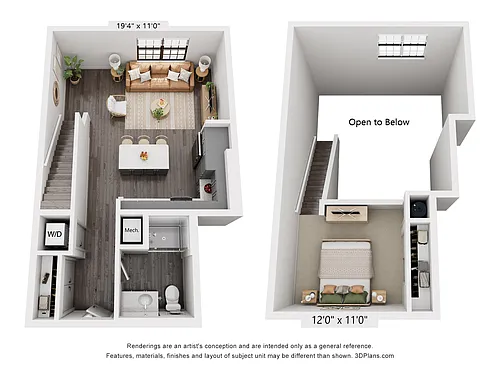 Floor plan Studio w/ Loft | 773 sqft