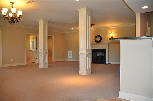 Lobby has fireplace
