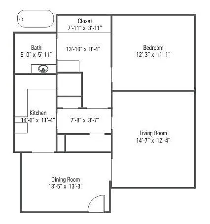 Floor plan 1 Bed 1 Bath | C