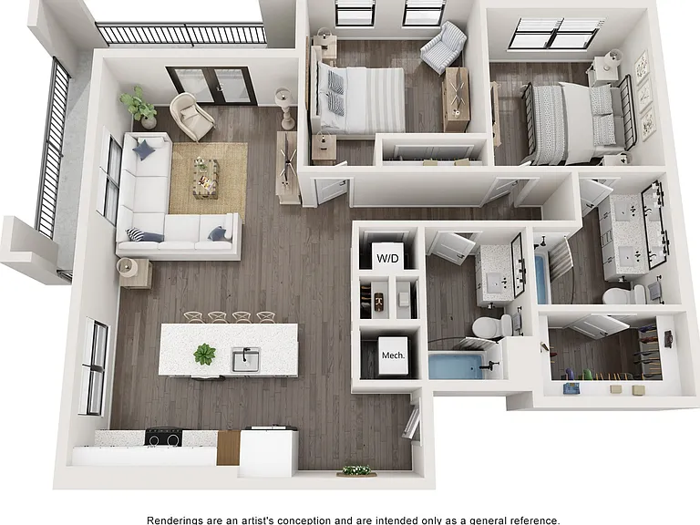 1,169 SF 2-Bed / 2-Bath apartment. 1,169 SF 2-Bed / 2-Bath apartment.
