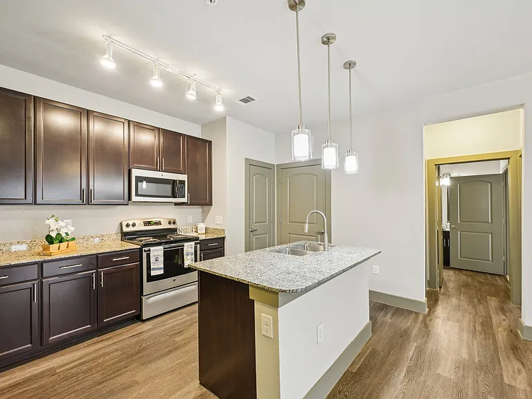 Unique fixtures enhance the living space.