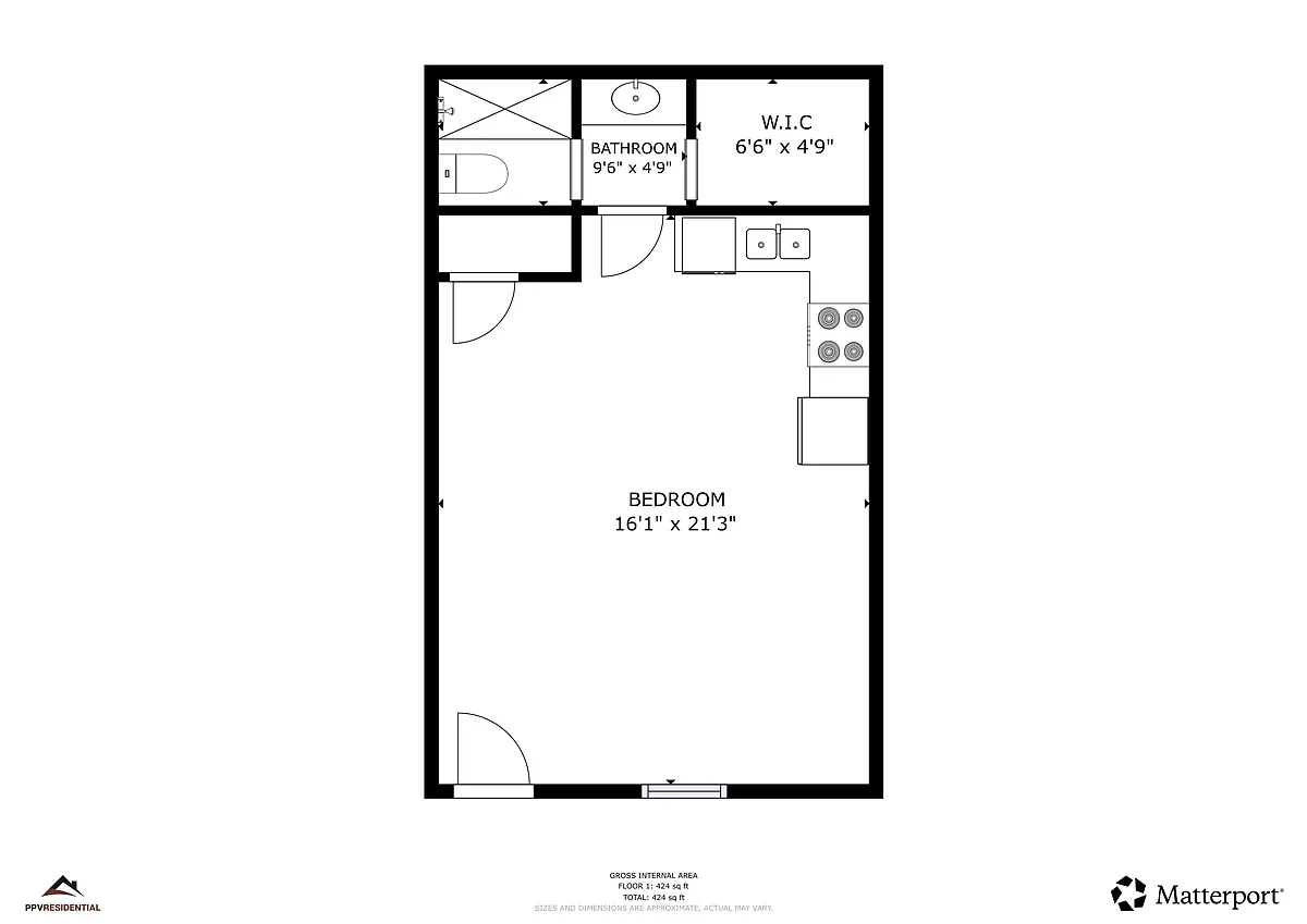 Floor plan Studio, 1 Bathroom