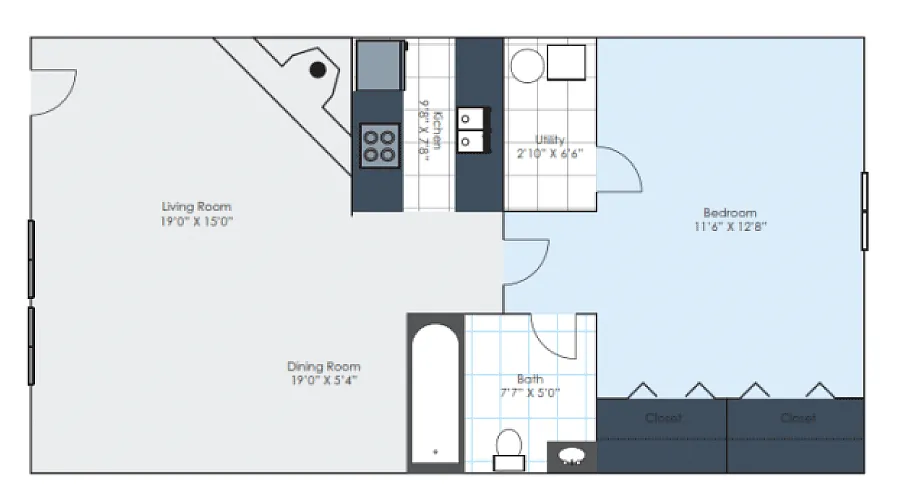 Floor plan 1 Bedroom Unrenovated
