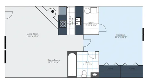 Floor plan 1 Bedroom Unrenovated