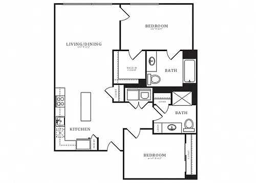 Floor plan Jr 2 Bed/2 Bath-C1
