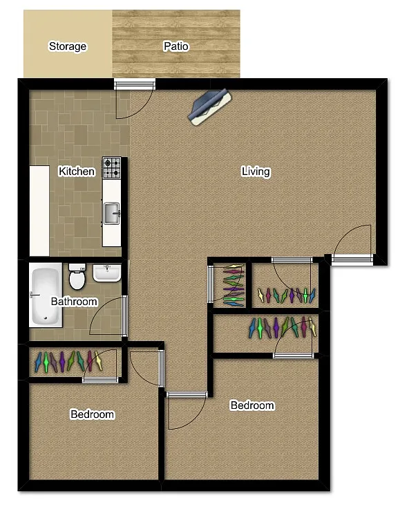 Floor plan Two Bedroom One Bathroom