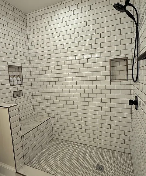New Primary Shower with built in bench.