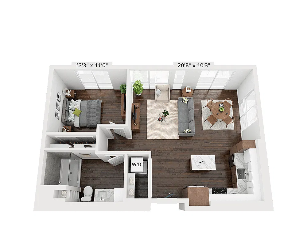 Floor plan One Bedroom A1J