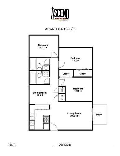 Floor plan 3 Bedroom 2 Bathroom