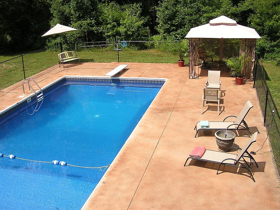 Newly stained pool deck