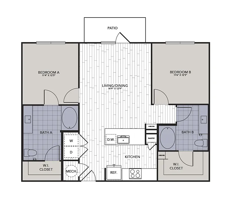 Floor plan B2.1 - Two Bedroom, Two Bathroom