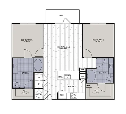 Floor plan B2.1 - Two Bedroom, Two Bathroom