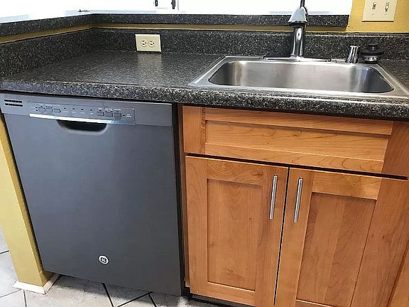 Sink area with dishwasher.
