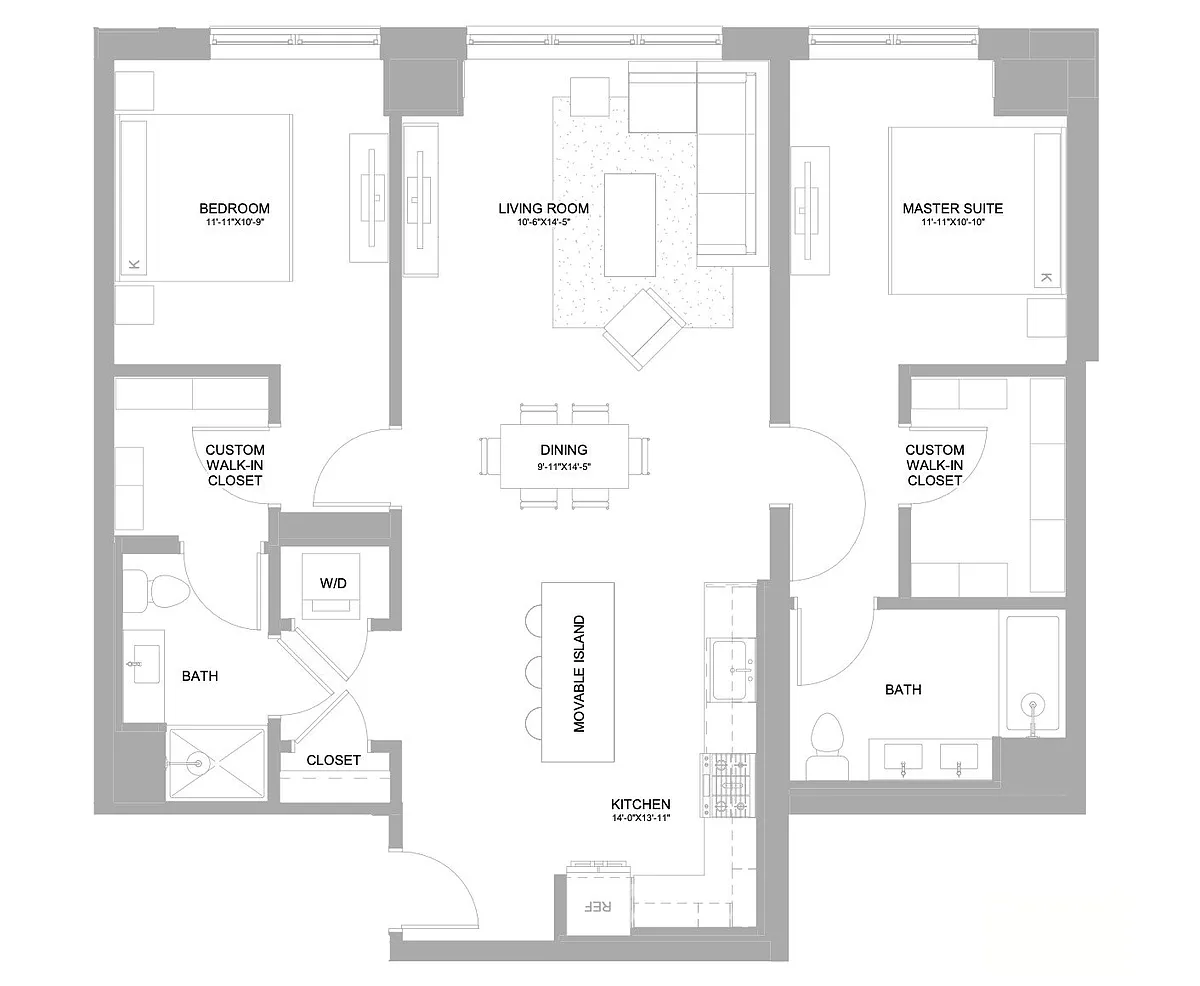 Floor plan 2 Bed/2 Bath-2.2D