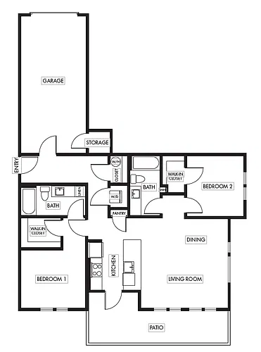 Floor plan 2 Bed 2 Bath Garden with Garage - 1071A