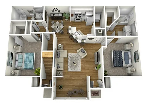 Floor plan 2 Bed, 2 Bath C (80% Income Restricted)