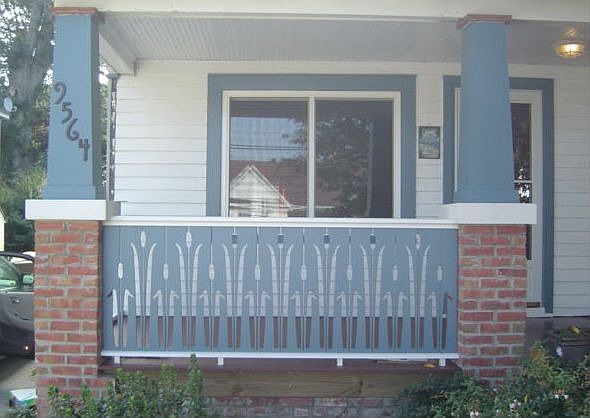 Detail of new porch, columns, and unique balusters.