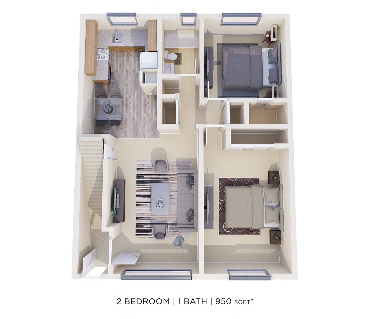 Floor plan Two Bedroom- 950 sqft