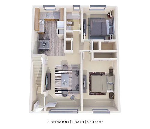 Floor plan Two Bedroom- 950 sqft