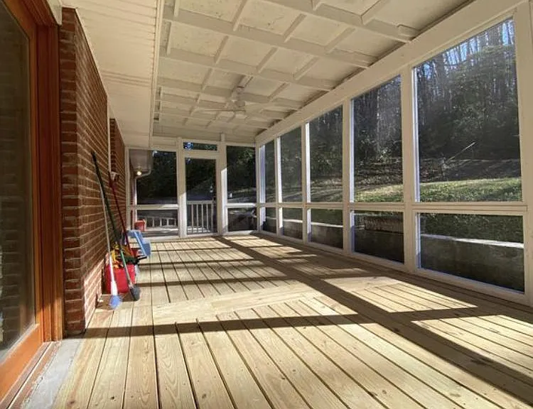 Big enough for an outdoor dining area and outdoor living space. Equipped with electricity for an outdoor TV!