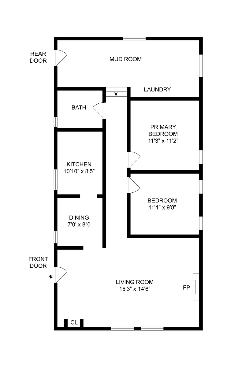 Floor plan 2BD x 1BA Cottage