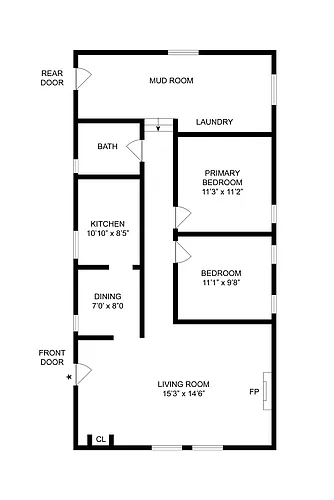 Floor plan 2BD x 1BA Cottage