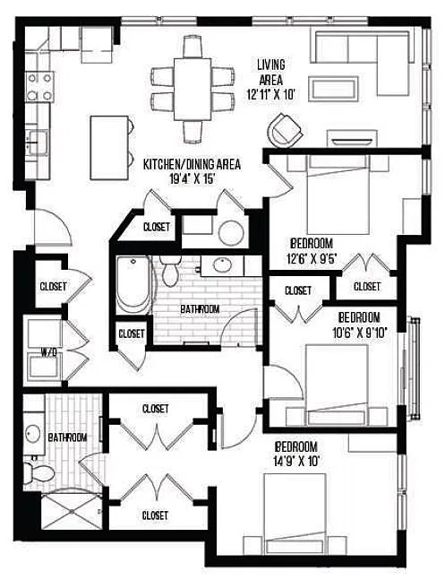 Floor plan 3 Bed/2 Bath-D1