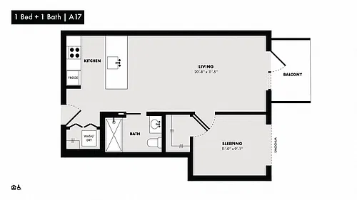 Floor plan 1 Bed/1 Bath-A17