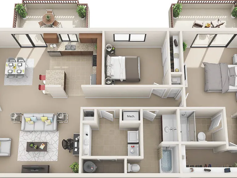 Dover Floorplan - 2 bed, 2 bath, downstairs