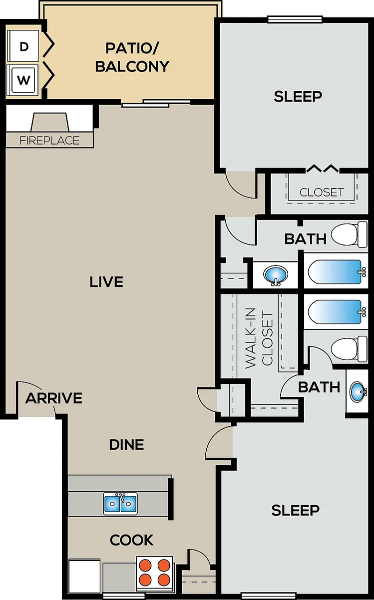 Floor plan 2 Bed | 2 Bath | 922 SQFT