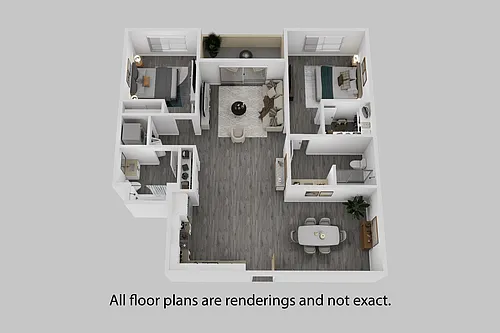 Floor plan Two Bedroom + Two Bathroom 1370 sf