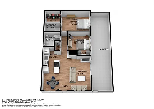Floor plan 2 Bedroom 1.5 Bath Single Story