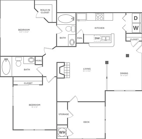 Two Bedroom Two Bath (1274 SF) Two Bedroom Two Bath (1274 SF)