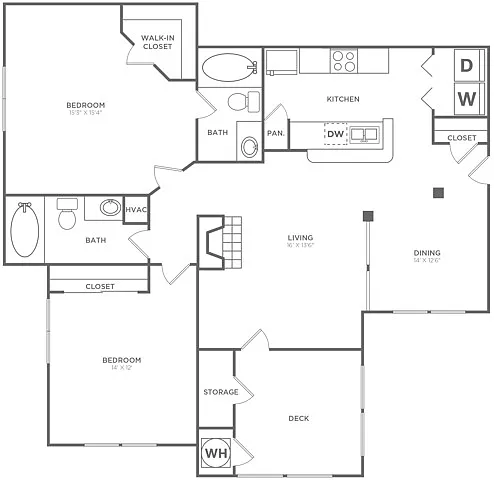 Floor plan Two Bedroom Two Bath (1196 SF)