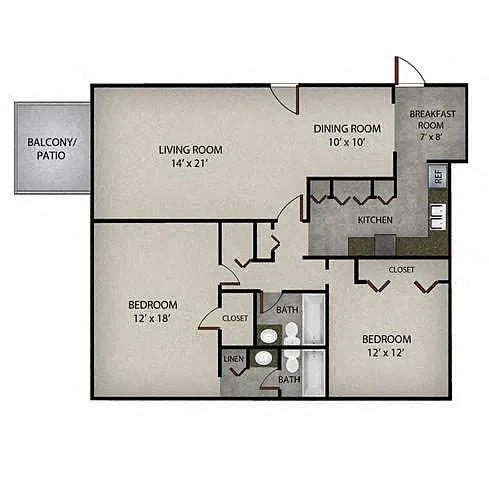 Floor plan 2 Bedroom 2 Bath | 1352 SF.