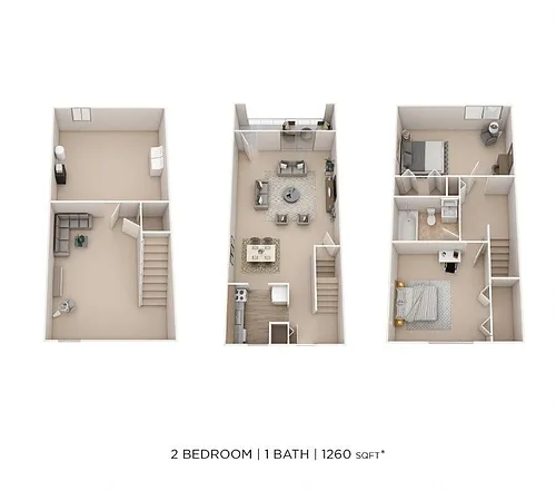 Floor plan Two Bedroom Townhome - 1,260 sqft