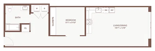 Floor plan Open 1x1 + Den D7 ADA Olympic