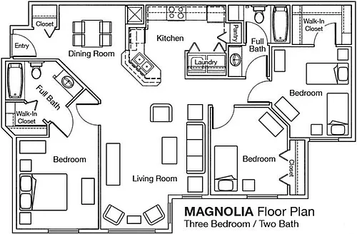 Floor plan 3 Bed - 2 Bath