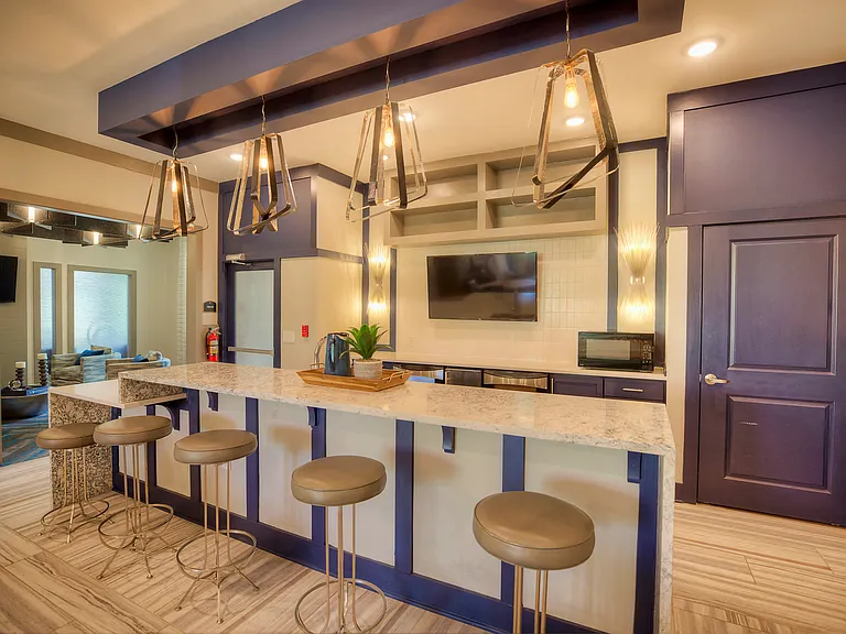 Communal kitchen with bar-style seating