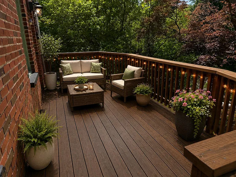 Enjoy an evening drink on the deck overlooking two colorful, mature maple trees and a secluded, wooded back yard.